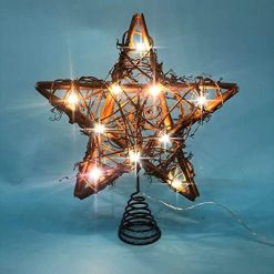 Christmas Tree Topper Farmhouse Christmas Decor Christmas Tree Decorations Rattan Natural Christmas Tree Star with 10 Warm LED Lights for Rustic Christmas Ornaments Holiday Seasonal Decoration 10 Inch  Home & Kitchen