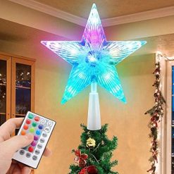 Christmas Tree Topper Star 7" LED Lighted Star Tree Top w/Remote Control, 5-Point Star RGB Night Light Treetop, Small Xmas Tree Decor for Christmas, USB Plug in/Wire 9.84Ft  Home & Kitchen